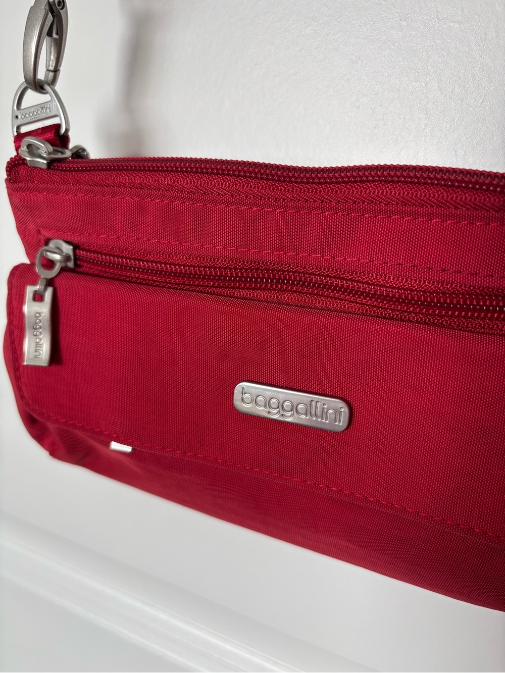 Baggallini Red Compact Crossbody with Silver Accents